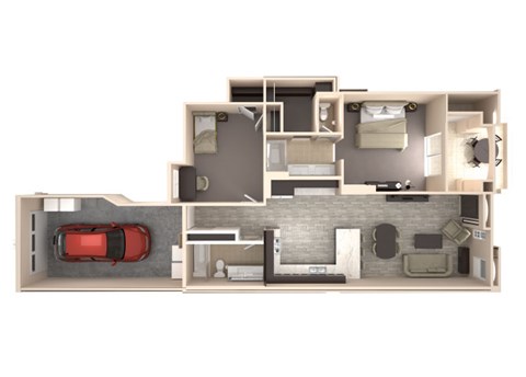 Floor plan for 2 beds, 2 baths, 1070 sqft
